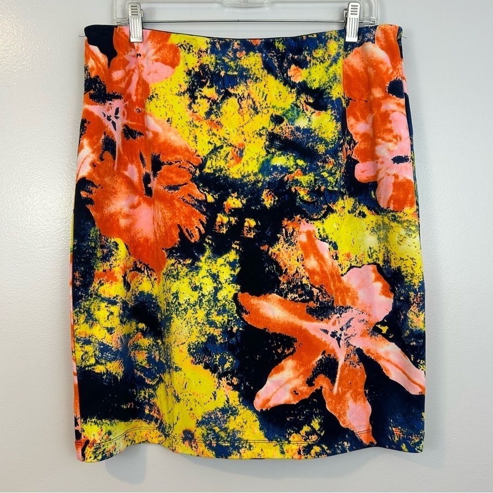 Betsey Johnson Bright Floral Stretch Pull On Mini Pencil Skirt Size XL